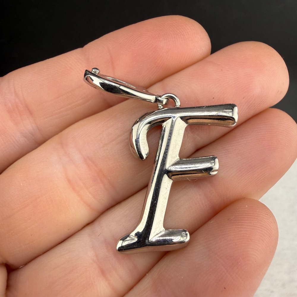 Milor Initial F Pendant Silver Tone Stainless Steel Script Letter Charm